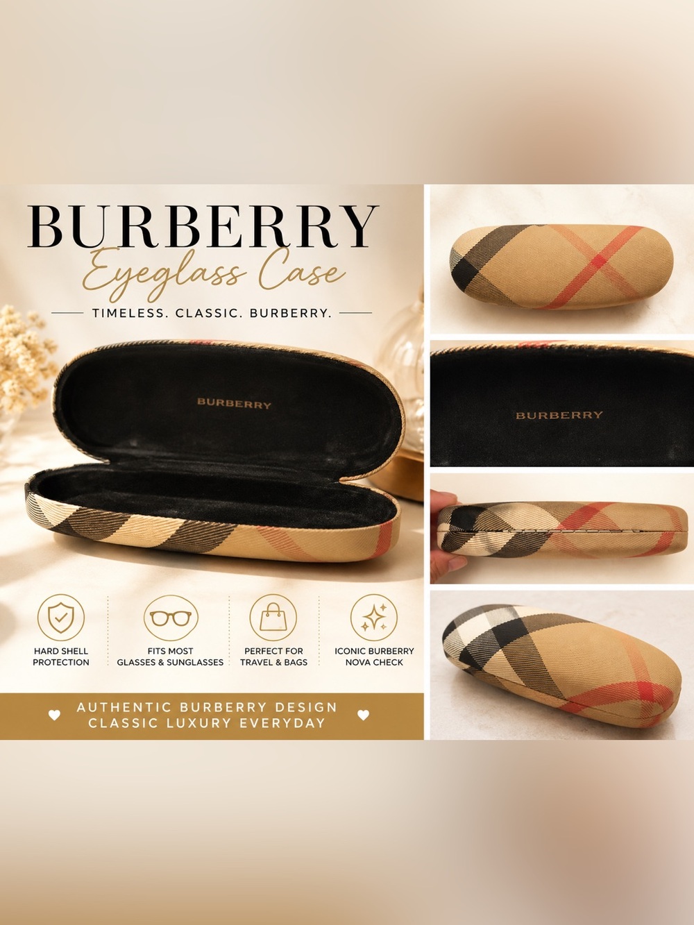 Burberry Nova Check Eyeglass Case Beige Black Designer Sunglasses Case
